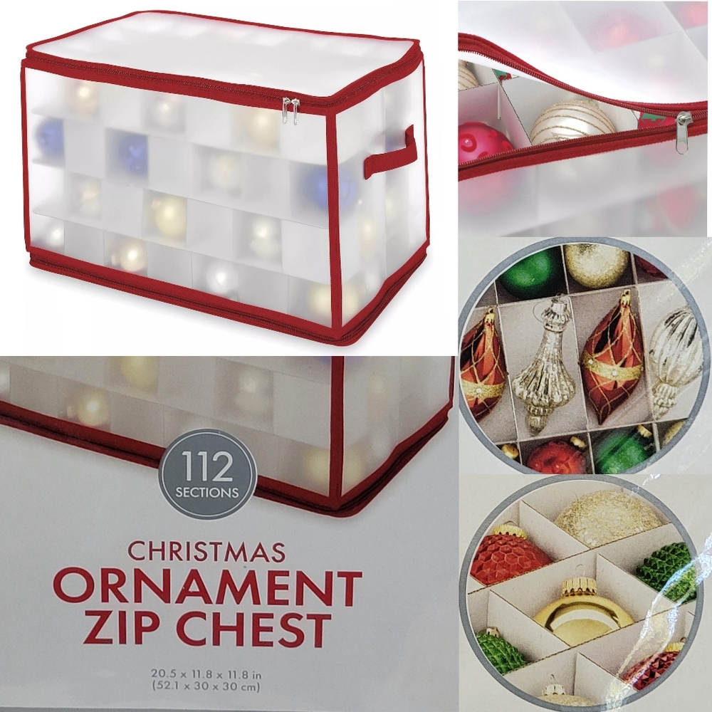 Whitmore Red White 112‎ Ornament Storage Chest New Holiday Christmas Tree Decor